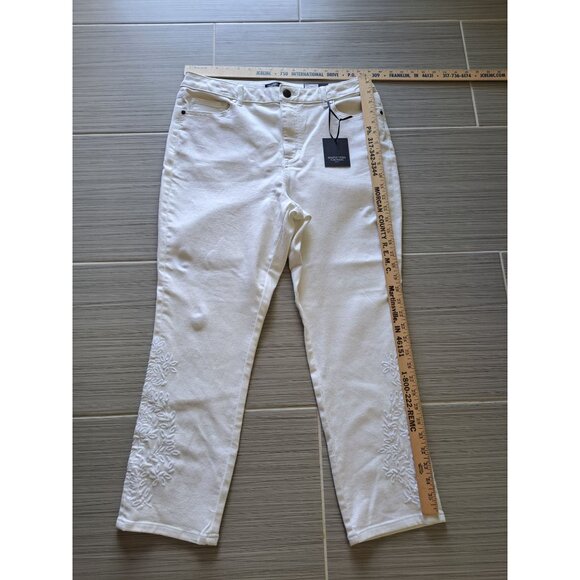Simply Vera Wang Size 16 Womens White Cropped Jeans Embroidered High Rise NEW - Picture 9 of 11